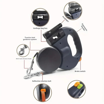 Retractable 360° Dog Leash with Waste Bag Holder