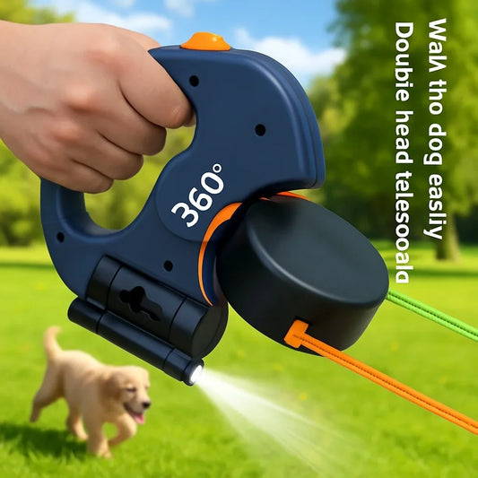 Retractable 360° Dog Leash with Waste Bag Holder
