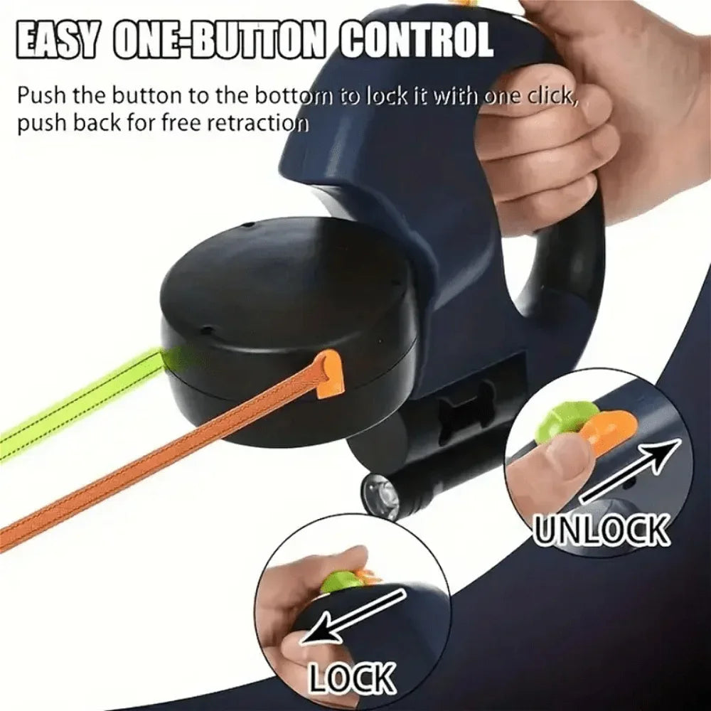 Retractable 360° Dog Leash with Waste Bag Holder